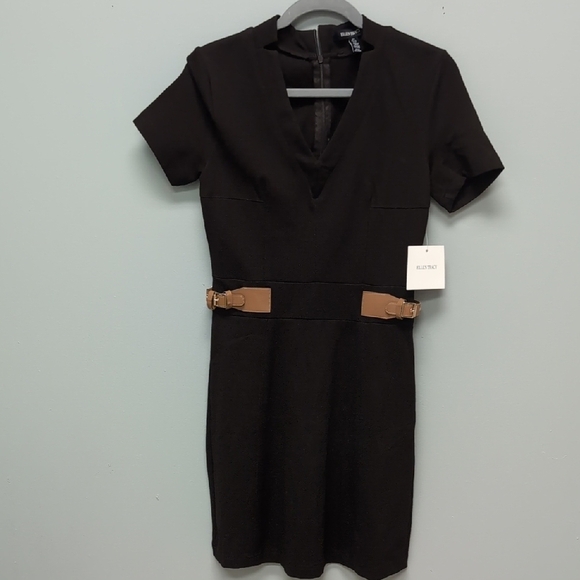 Ellen Tracey Belted Short Sleeve Fit & Flare Dress. Size Small. Brown. NWT - Picture 1 of 6